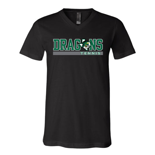 Carroll Dragons Tennis Stripe Bella Canvas Unisex Jersey V-Neck Tee