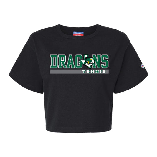 Carroll Dragons Tennis Stripe Champions Ladies Cropped Heritage Tee