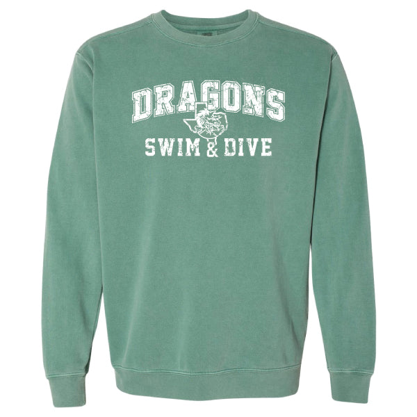 Carroll Swim & Dive Distressed Dragons Comfort Colors Adult Crew Sweatshirt