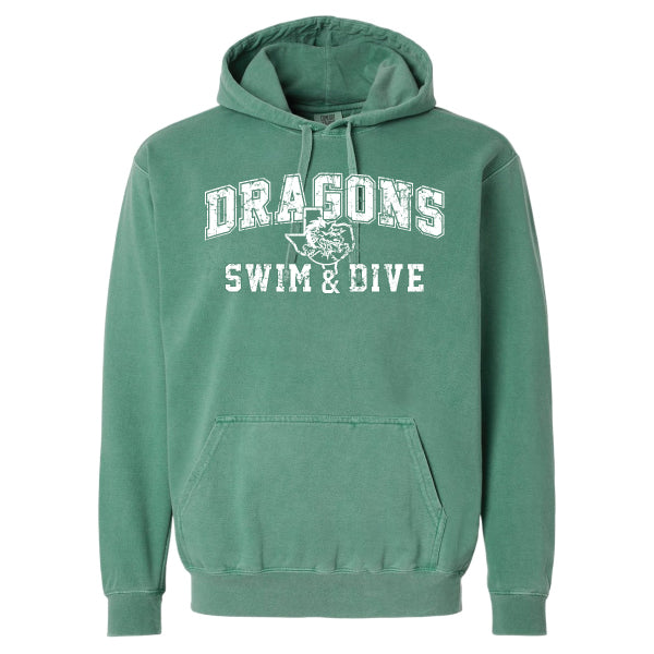 Carroll Swim & Dive Distressed Dragons Comfort Colors Adult Pullover Hoodie