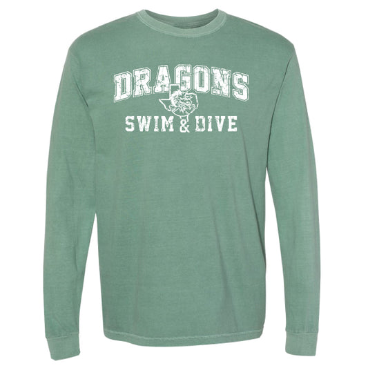 Carroll Swim & Dive Distressed Dragons Comfort Colors Adult Heavyweight L/S Tee