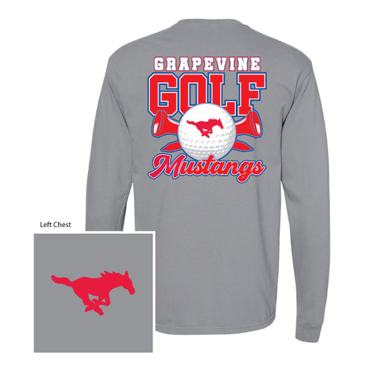 GHS Golf "Grapevine Mustangs Golf Ball & Tees" Comfort Colors L/S Tee