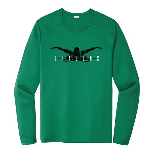 Carroll Swim & Dive Dragons Swimmer Silhouette Sport Tek Competitor DriFIT L/S Tee